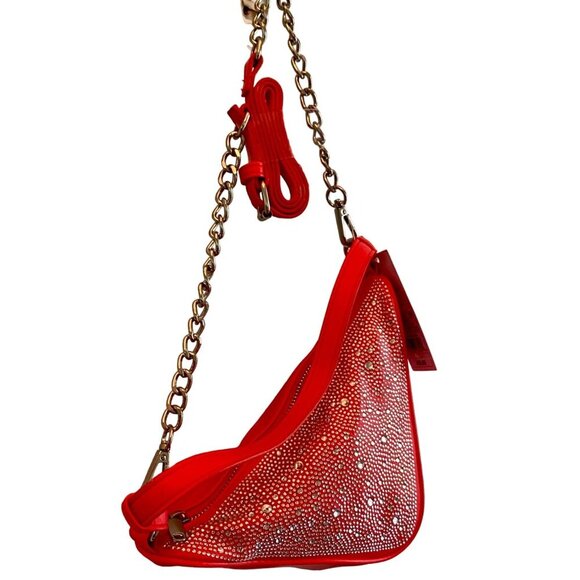 Wild Fable Coral Rhinestone Triangle Crossbody Bag Chain Adjustable Strap NWT - Picture 7 of 11